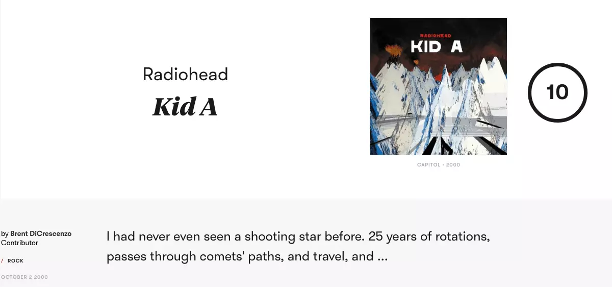 Radiohead Kid A Review by Pitchfork