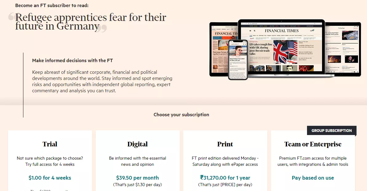 Hard paywall on Financial Times